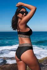 Black Leopard Print Spaghetti Strap Padded Wireless Bikini Set - Image 3