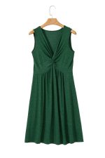 Blackish Green Twisted High Waist Sleeveless V Neck Mini Dress - Image 13