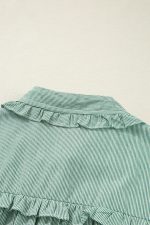 Green Stripe Frill Trim Pocket Button Up Mini Dress - Image 9