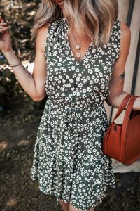 Green Boho Floral Print V Neck Knot Waist Sleeveless Dress - Image 4