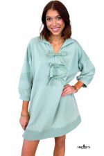 Moonlight Jade Bow Front Patchwork Bracelet Sleeve Mini Dress - Image 6