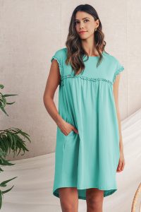 Mint Green Frilled Trim Crewneck Loose Fit Mini Dress - Image 9