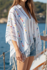 White Tassel Open Front Knit Cover Up - Image 3