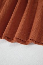 Gold Flame Light Snap Button Empire Waist Lantern Sleeve Corduroy Dress - Image 11
