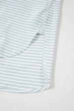 White Stripe Collared V Neck Chest Pocket Long Sleeve Beach Cover up - Image 12
