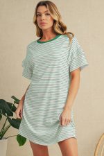 Green Stripe Ruffle Short Sleeve T Shirt Mini Dress - Image 3