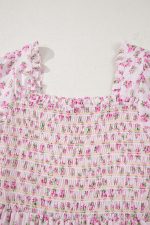 Pink Frill Neckline Shirred Bodice Floral Maxi Dress - Image 5