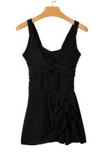 Black Adjustable Straps Cutout Ruched Knot Slit One Piece Swim Dress - Image 12