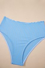 Sky Blue Striped Ruffled Shoulder Peplum Top 2 Piece Tankinis - Image 12