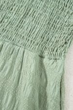 Smoke Green Solid Color Shirred Spaghetti Strap Textured Dress - Image 9