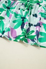 Green Floral Print Shirred Square Neck Loose Fit Mini Dress - Image 11