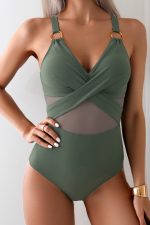 Green Bay Criss Cross V Neck Mesh One Piece swimsuit - Image 5