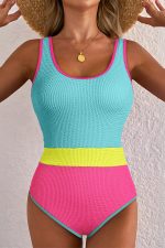 Iceland Blue Textured Colorblock One Piece Swimsuit - Image 4