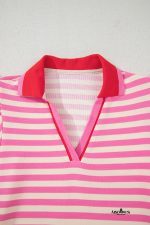 Sachet Pink Striped Ruffle Short Sleeve Pop of Color Neckline Dress - Image 7