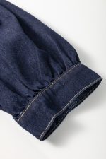 Dirty Blue Puff Sleeve Half Zipper Denim Flowy Dress - Image 13