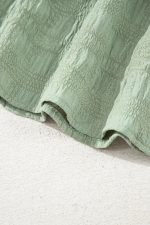 Smoke Green Solid Color Shirred Spaghetti Strap Textured Dress - Image 11