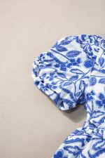 Blue Flower Print Puff Sleeve Ruffle Mini Dress - Image 12