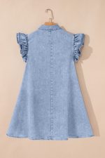 Beau Blue Ruffle Sleeve Button Down A-line Mini Denim Dress - Image 6