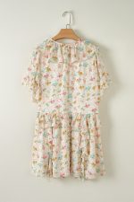 Apricot Boho V Neck Floral Tassel Tie Ruffle Mini Dress - Image 9