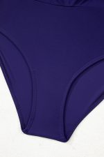 Navy Blue Adjustable Straps Cutout Ruched Knot Slit One Piece Swim Dress - Image 14