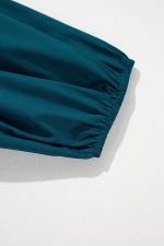 Blue Sapphire Puff Sleeve Pleated Pop of Color Neckline Dress - Image 10
