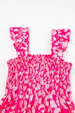Pink Leopard Ruffle Straps Smocked High Waist Maxi Dress - Image 5