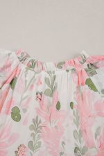 Pink Floral Contrast Edge Ruffle Sleeve Tie Neck Mini Dress - Image 14