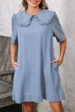 Beau Blue Frill Trim Peter Pan Collar Denim Babydoll Dress - Image 4