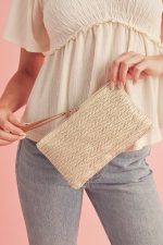 Oatmeal Braided Wrist Strap Zipper Large Capacity Clutch - Image 6