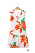 Red Floral Print Tie Front Ruffle Hem Mini Dress - Image 10