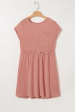 Dusty Pink Textured Patched Pocket Frilly Mini Dress - Image 7