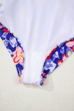 Blue Floral Ruffle Trim V Neck Backless One Piece Swimsuit - Image 18