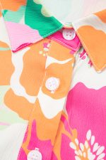 Pink Floral Puff Sleeve Collar Buttoned Babydoll Dress - Image 6