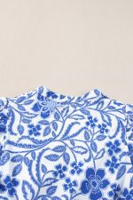 Blue Flower Print Puff Sleeve Ruffle Mini Dress - Image 13