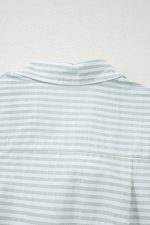 White Stripe Collared V Neck Chest Pocket Long Sleeve Beach Cover up - Image 8
