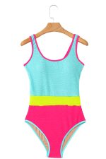 Iceland Blue Textured Colorblock One Piece Swimsuit - Image 18