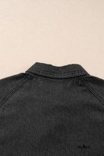 Black Short Sleeve Button Up Loose Denim Shirt Dress - Image 6