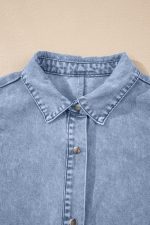 Beau Blue Ruffle Sleeve Button Down A-line Mini Denim Dress - Image 7