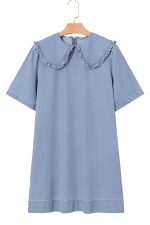 Beau Blue Frill Trim Peter Pan Collar Denim Babydoll Dress - Image 18