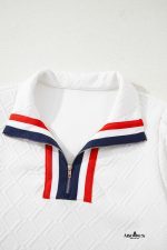 White Pop of Color Neckline Plaid Textured Puff Sleeve Mini Dress - Image 5