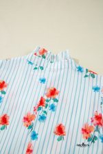 Sky Blue Striped Floral Print Ruffle Belted Mini Dress - Image 13