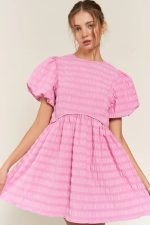 Bonbon Bubble Sleeve Textured Mini Dress - Image 4
