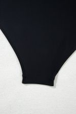 Black Asymmetric Ruffle Shoulder Ruched One Piece Swimsuit - Image 17