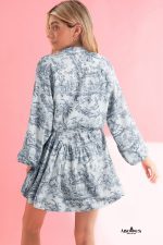 Gray Tropical Floral Print Button Front Belted Mini Dress - Image 2