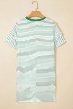 Green Stripe Ruffle Short Sleeve T Shirt Mini Dress - Image 6