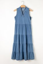Blue Sleeveless Tiered Chambray Maxi Dress - Image 3