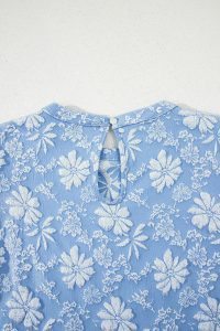 Sky Blue Floal Jacquard Elegant Mini Dress - Image 8