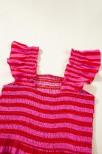 Rose Stripe Ruffle Strap Shirred Bodice Tiered Maxi Dress - Image 6