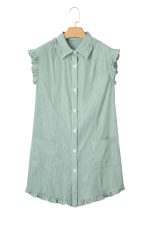 Green Stripe Frill Trim Pocket Button Up Mini Dress - Image 18