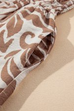 Khaki Floral Shirred High Waist Spaghetti Straps Maxi Dress - Image 11